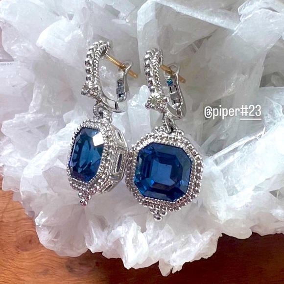NWOT Judith Ripka JR TWO Estate Syn. Blue Sapphire Drop Earrings - Picture 4 of 13